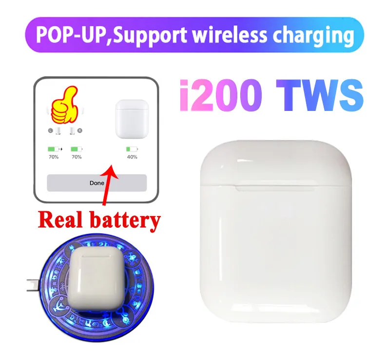 

i200 TWS Pop Up Original 1:1 i200 tws Bluetooth Wireless Earphone Separate Use Bass EarPhones Wireless Headset PK i100 i110 i90