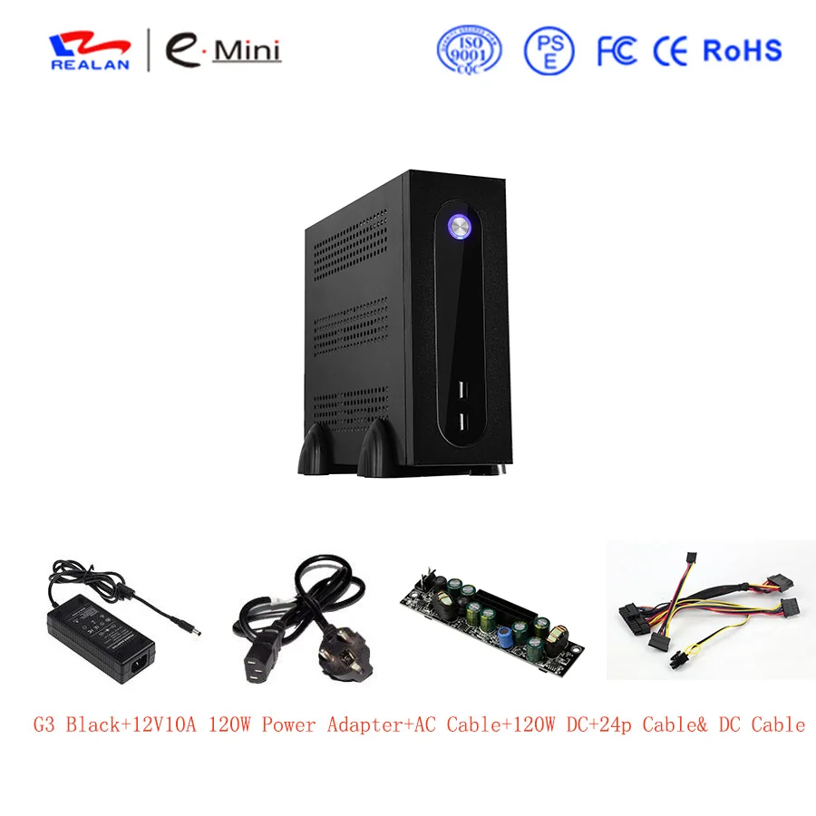 Realan G3 SGCC Mini ITX компьютерные башни с блоком питания, 2,5 HDD 3,5 HDD, 6 COM, Black Tower чехол для ПК - Цвет: Black 120W Adapter