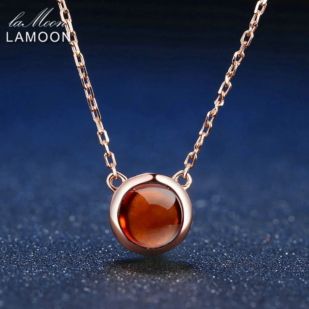 LAMOON 6mm 1 2ct 100 Natural Round Orange Red Garnet 925 Sterling Silver Jewelry Chain Pendant