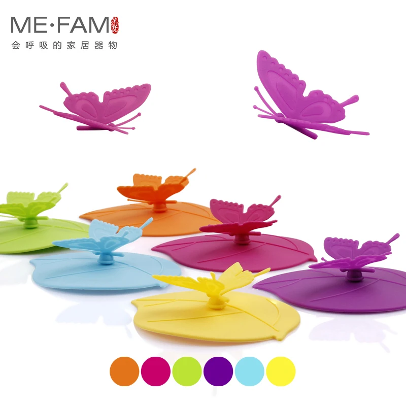 

ME.FAM Lovely Butterfly Leaves Silicone Cup Cover 10.5 cm Seal Dust-proof Copa Lid For Glass Ceramic Plastic Mug Cap 6 Color Lot