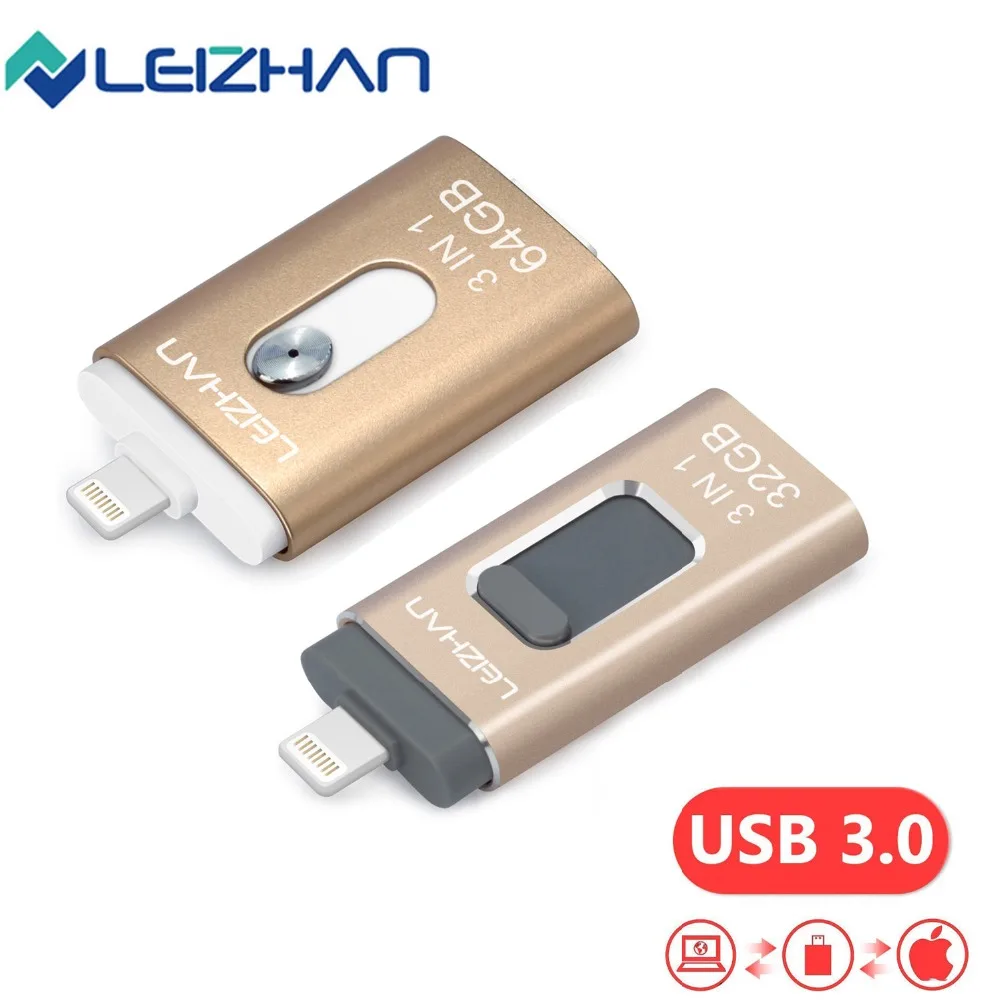 LEIZHAN USB флэш накопитель 32 Гб 64 128 ГБ для iPhone IPad сверкающий 3 0 U диск Android карта памяти