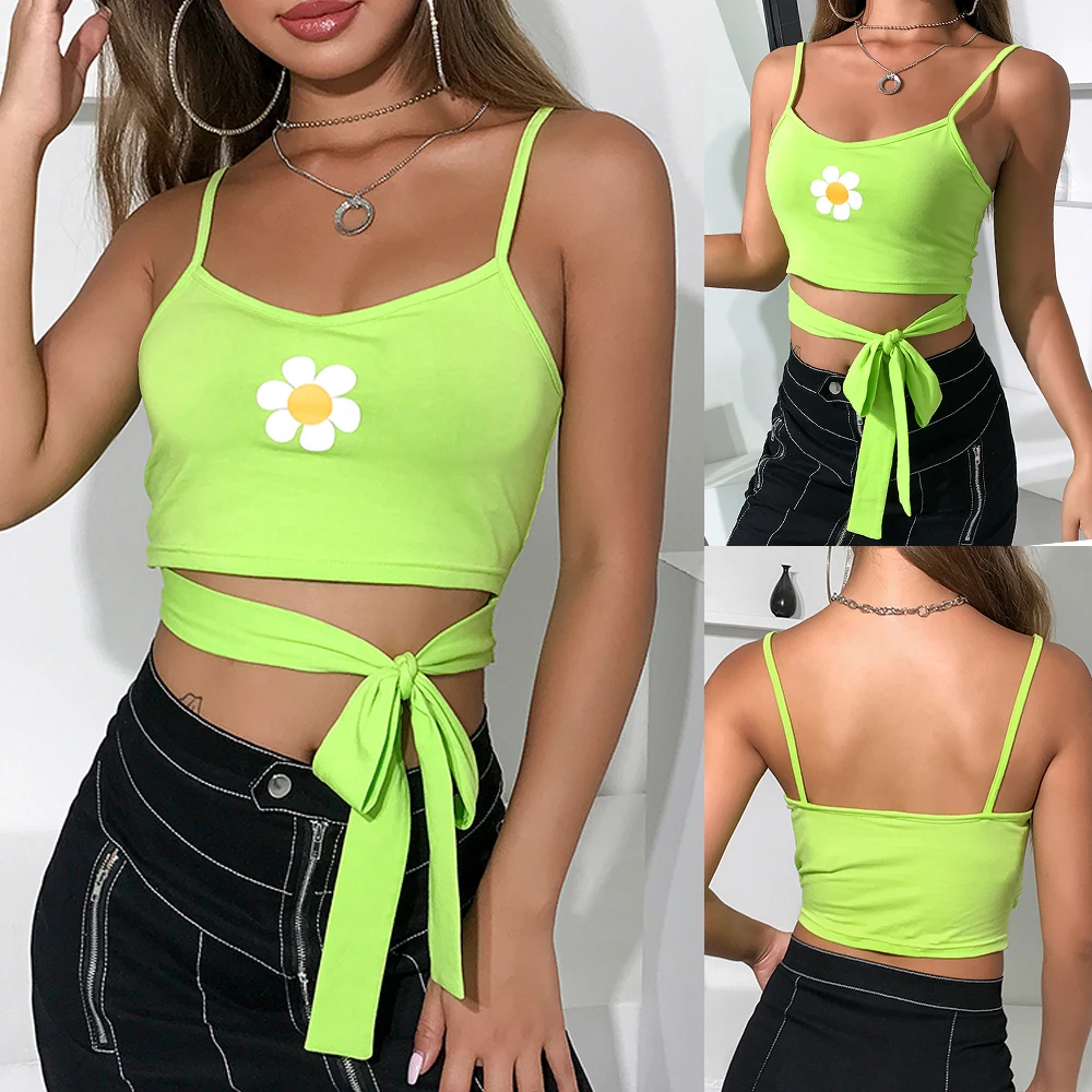Hirigin для женщин Повседневное цветок безрукавки для Жилет Cami Sexy бинты рукавов цветочный принт CropTop