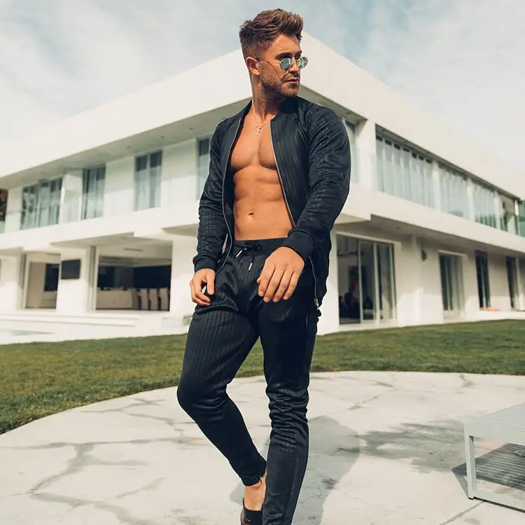Men Sportswear Tracksuit Zip Up Jacket Sweatshirt+pant Running Jogger Leisure Fitness Gym Training Workout Outfit Set Sport Suit
