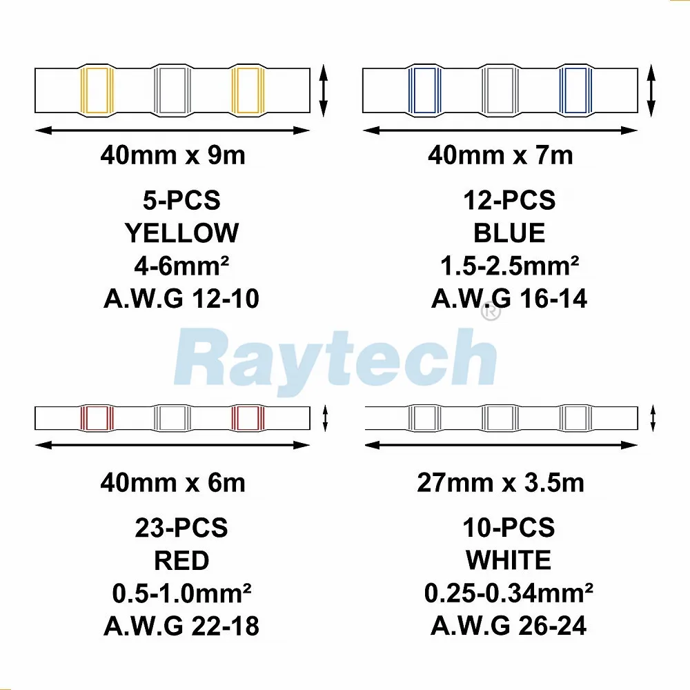 Raytech 120 шт Смешанные термоусадочные терминалы для заказа водонепроницаемые припоя рукава электрические провода изолированные стыковые соединения