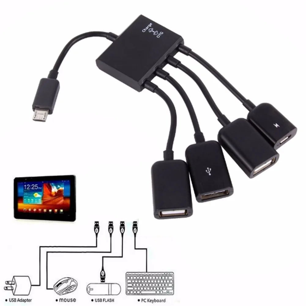 

4 Ports Micro USB Hub OTG Connector Splitter Power Rechargeable Charging Cable For Computer Tablet PC Data Wire Smart Phone