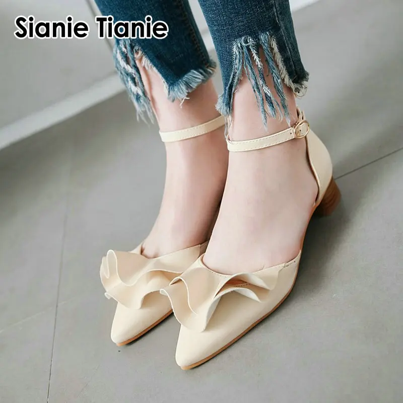 

Sianie Tianie 2019 summer sweet lady shoes mary janes ankle buckle strap woman gladiator sandals with ruffles big size 46 47 48