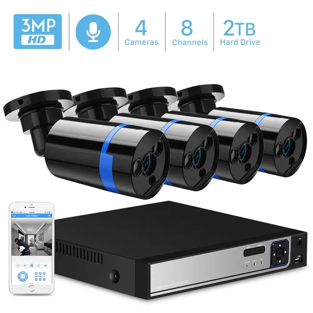 

BESDER H.265 PoE NVR Kit 3MP CCTV System 8CH PoE NVR + 4PCS 3MP/2MP Outdoor IP66 Waterproof Night Vision IP Camera PoE App View