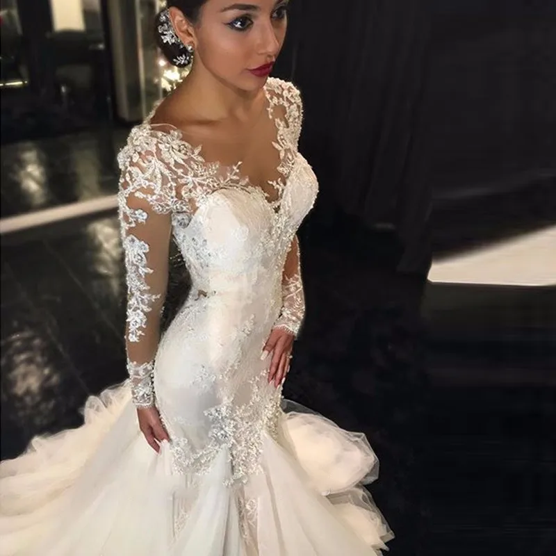 Africain Vintage 2016 Manches Longues Sirène Robes De Mariée Robe De Noiva 2016 Dentelle Robe De