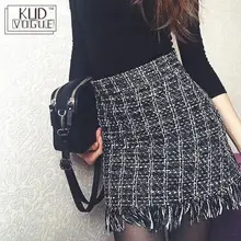 Сексуальная шерстяная Женская мода Высокая талия молния короткая клетчатая юбка с кисточками Femininas облегающая мини-юбка новая джинсовая юбка карандаш