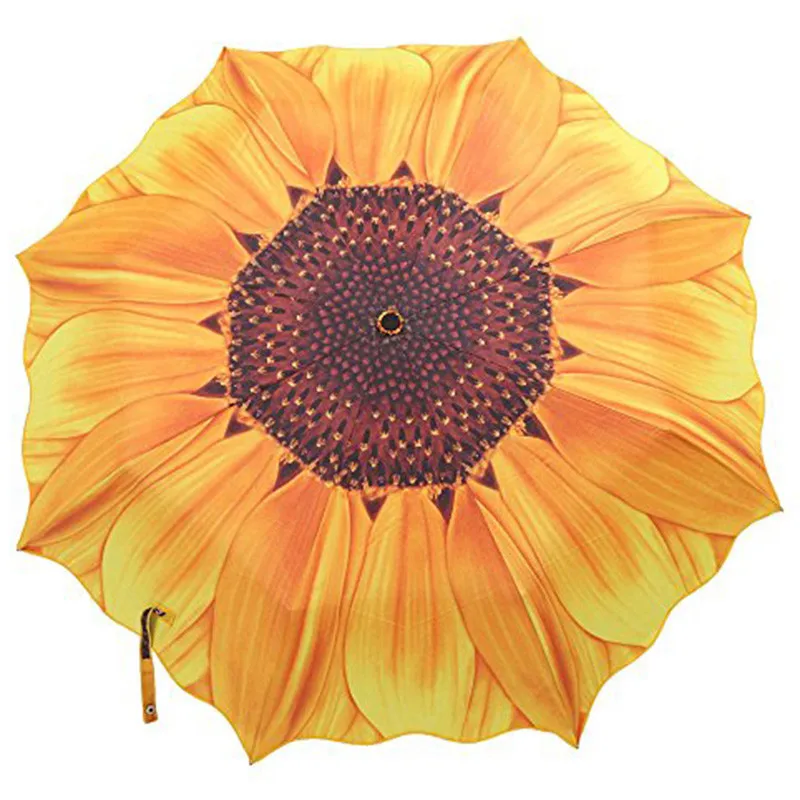 Sunflower Umbrella Rain Women Three Folding Sunny Rainy Non-automatic Pongee Anti UV Parasol Female Umbrella Light Umbrellas (8)