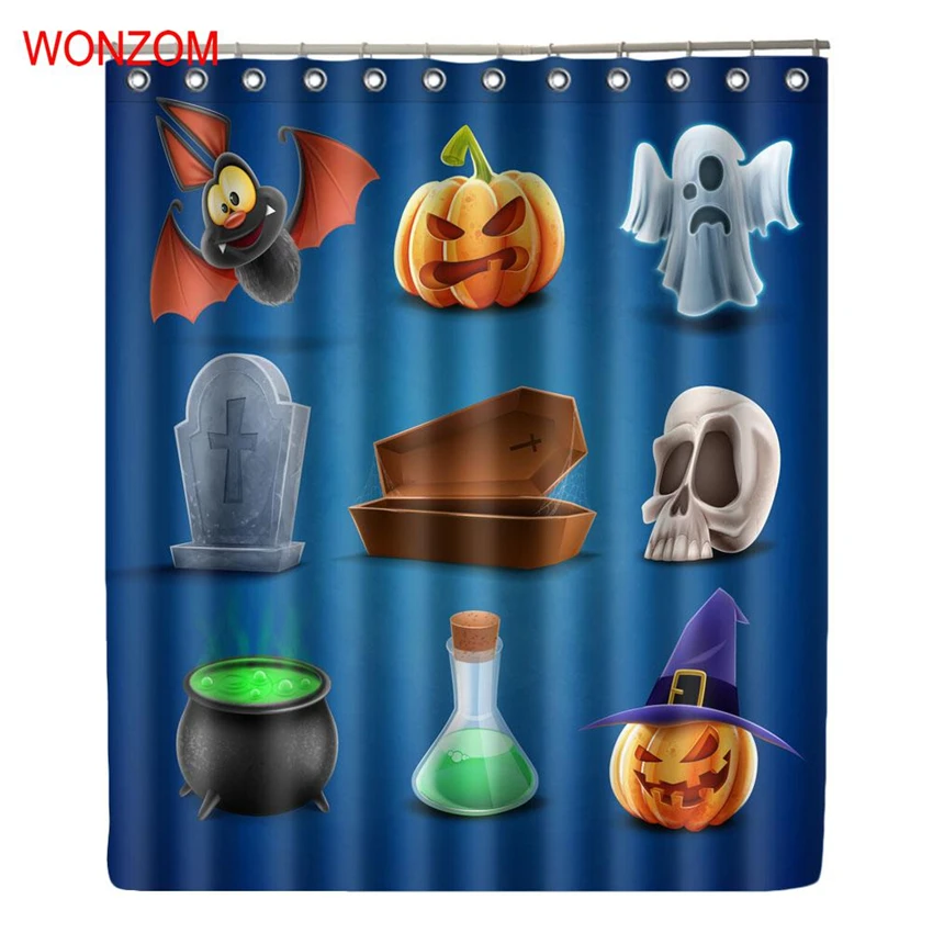 WONZOM Polyester Halloween Shower Curtains with 12 Hooks For Bathroom Decor Modern Bath
