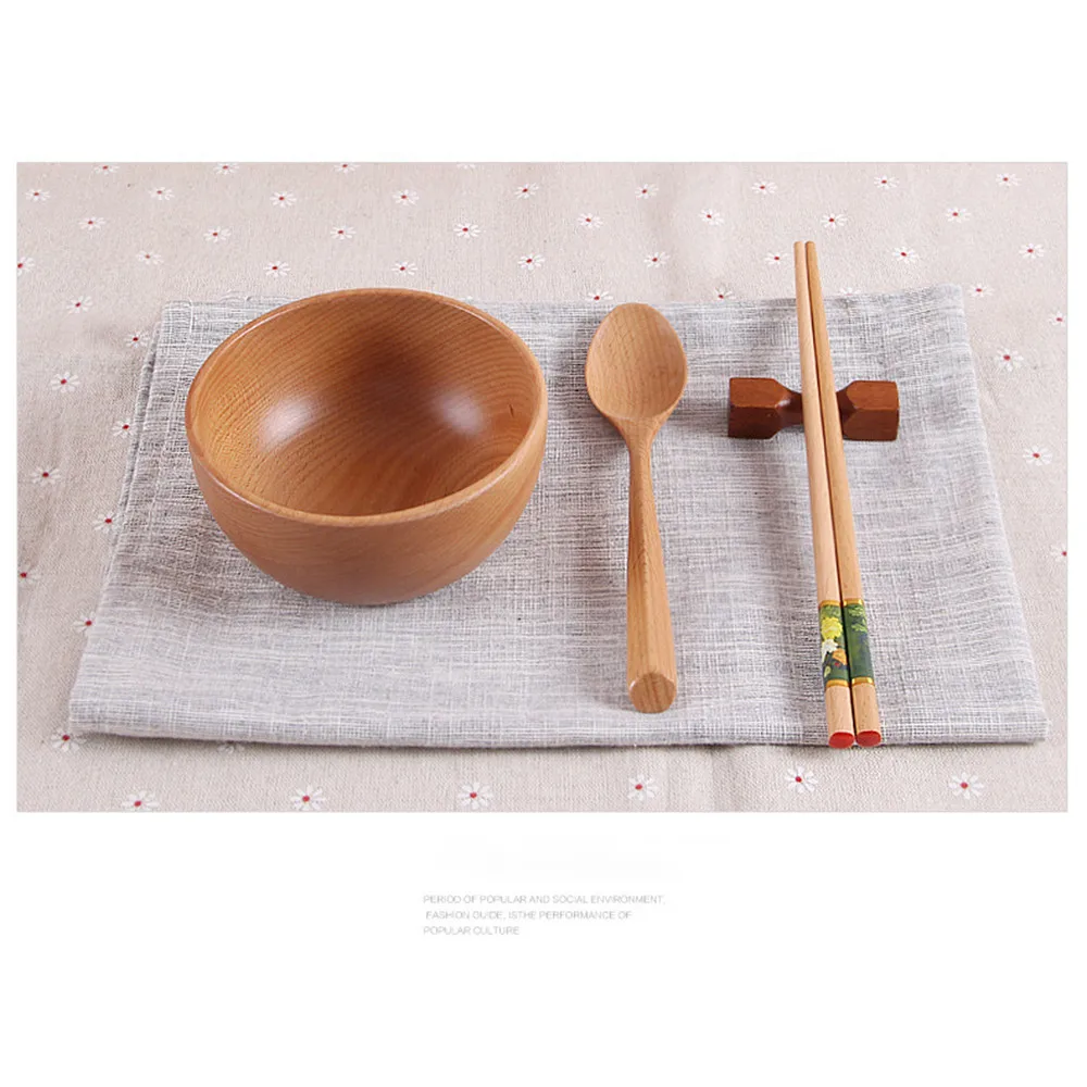 1PCS Japanese Wooden Bowl Family Children's Rice Bowl Soup Bowl Solid Wood Tableware Handicraft Art Work Decoration Bowls Y1