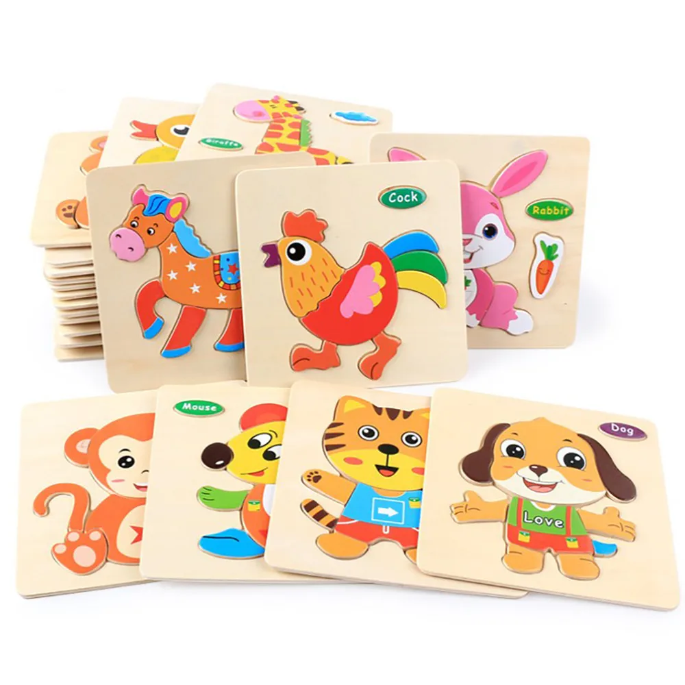Милые деревянные головоломки Развивающие для ребенка развивающие Монтессори головоломки Puzzel для детей животные детские тренировки