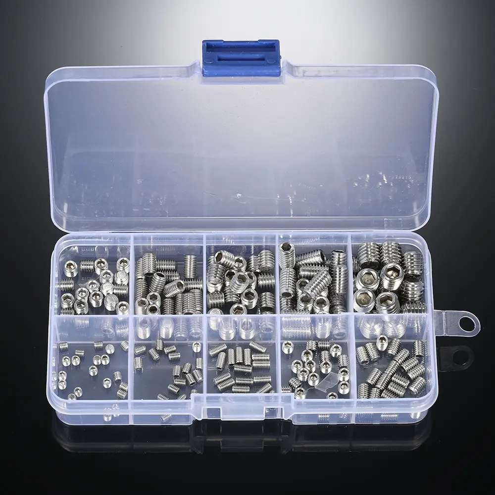 

200pcs Stainless Steel Socket Screws Allen Head Socket Hex Set Grub Screw Assortment Point Column M3-M6/M8 Hexagonal Screw Kit