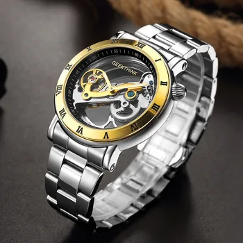 

GEEKTHINK Hollow Automatic Mechanical Watches Men Brand Luxury Stainless Skeleton Transparent Watch waterproof Relojes masculino