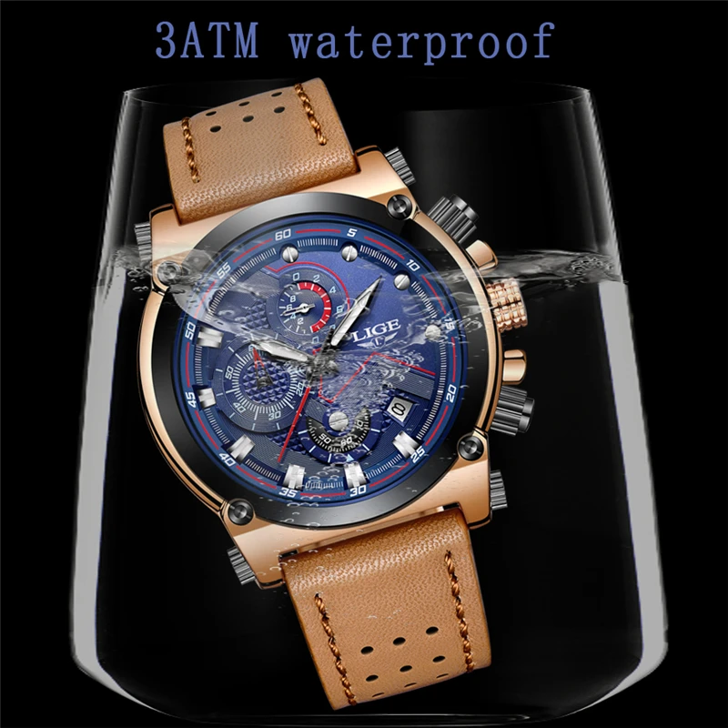 

LIGE Mens Watches Top Brand Luxury Quartz Black Watch Men Casual Leather Military Waterproof Sport Wristwatch Relogio Masculino