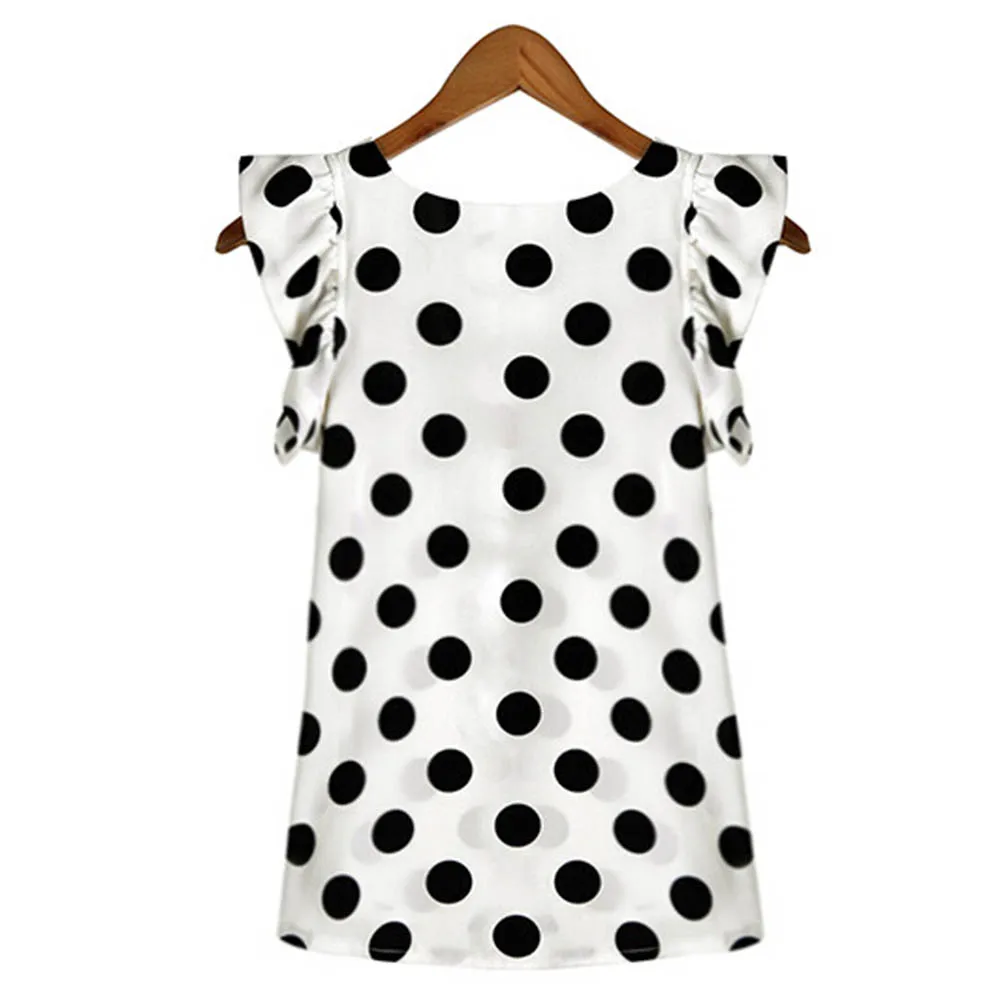 

Fashion Girl Women Casual Chiffon Shirt Short Sleeve Shirt Summer Tops Black White Dots Blouse