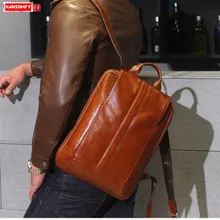 HANSOMFY, мужской рюкзак из натуральной кожи, Повседневный, 14 дюймов, 15,6 дюймов, сумка для ноутбука, Ретро стиль, деловая мужская сумка, винтажная, Школьная, дорожная, Наплечная Сумка