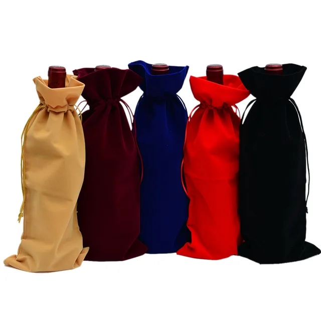 High thickness velvet wine bag wine wine flocking drawstring packaging