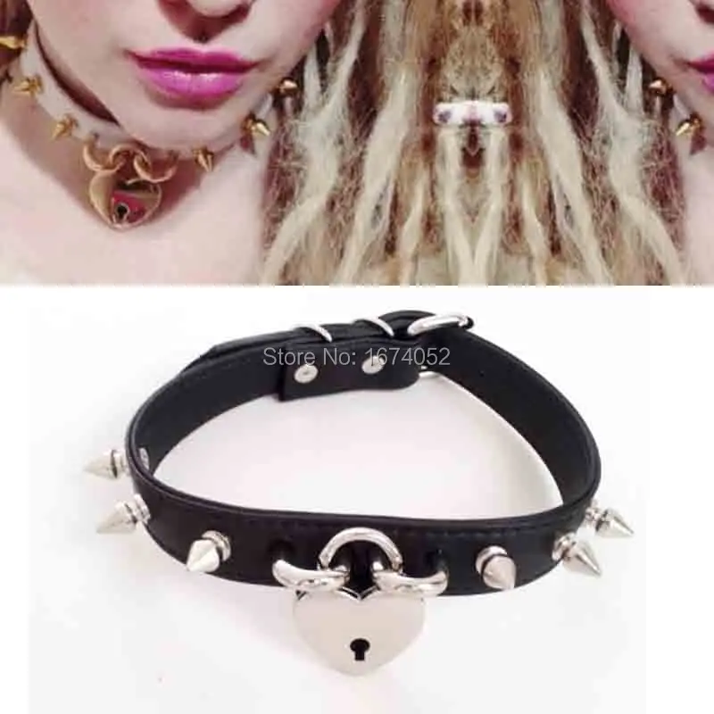 Женский кожаный ошейник ручной работы с замком|lock necklace|heart chokerleather collar |