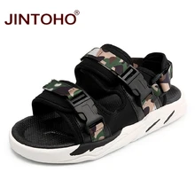Лето jintoho мужские кожаные сандалии модная повседневная мужская обувь дешевая пляжная обувь летние пляжные сандалии повседневные мужские сандалии