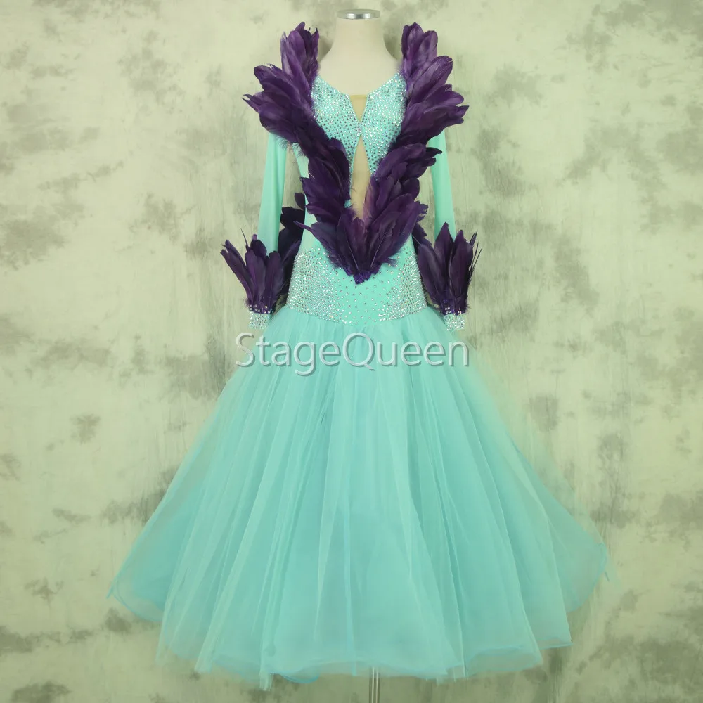 High Quality Feather Modern Waltz Tango of Ballroom Standard Ballroom Dress, Girls and Women ballroom Competition Dancewear