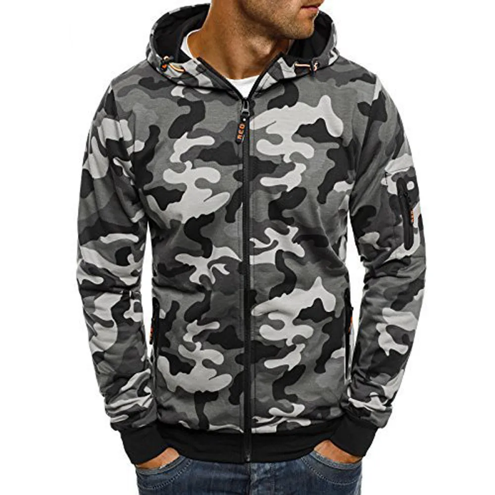 

Mens Hoodies Autumn Jacket Camouflage Zipper Sweatshirt Streetwear Long Sleeve Sweatshirts Men Hooded Hoodie Men Clothes 2019