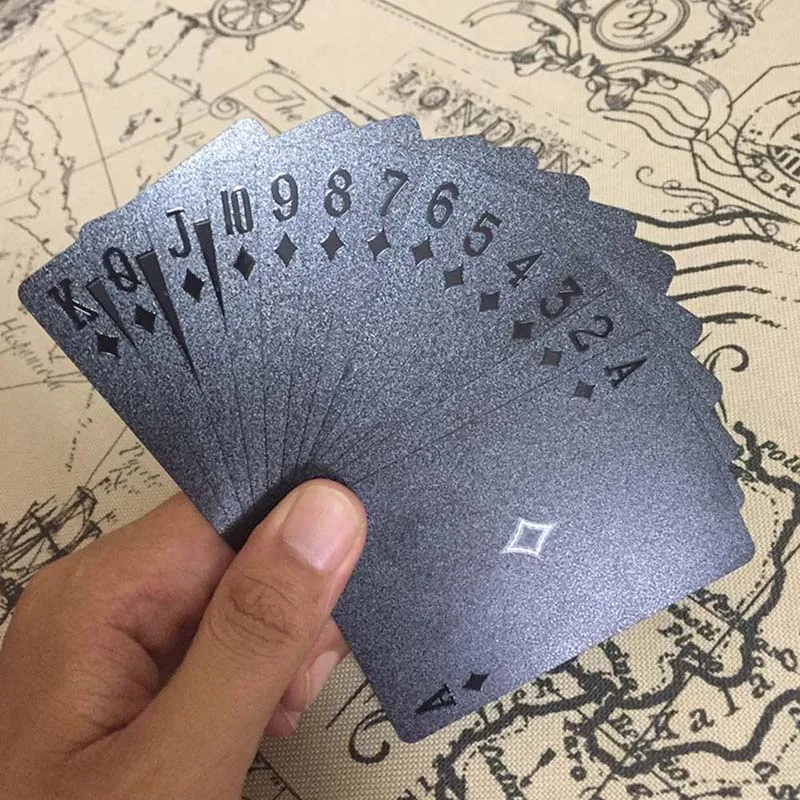 

54pcs Waterproof Black PET Plastic Playing Cards 3D Embossing Game Poker Cards Creative Gift Durable Standard Playing Cards