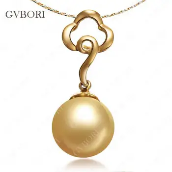 

GVBORI 9-10mm South Sea Natural Pearl Necklace Pendant Rare jewelry With 18K Diamond Fine Jewelry