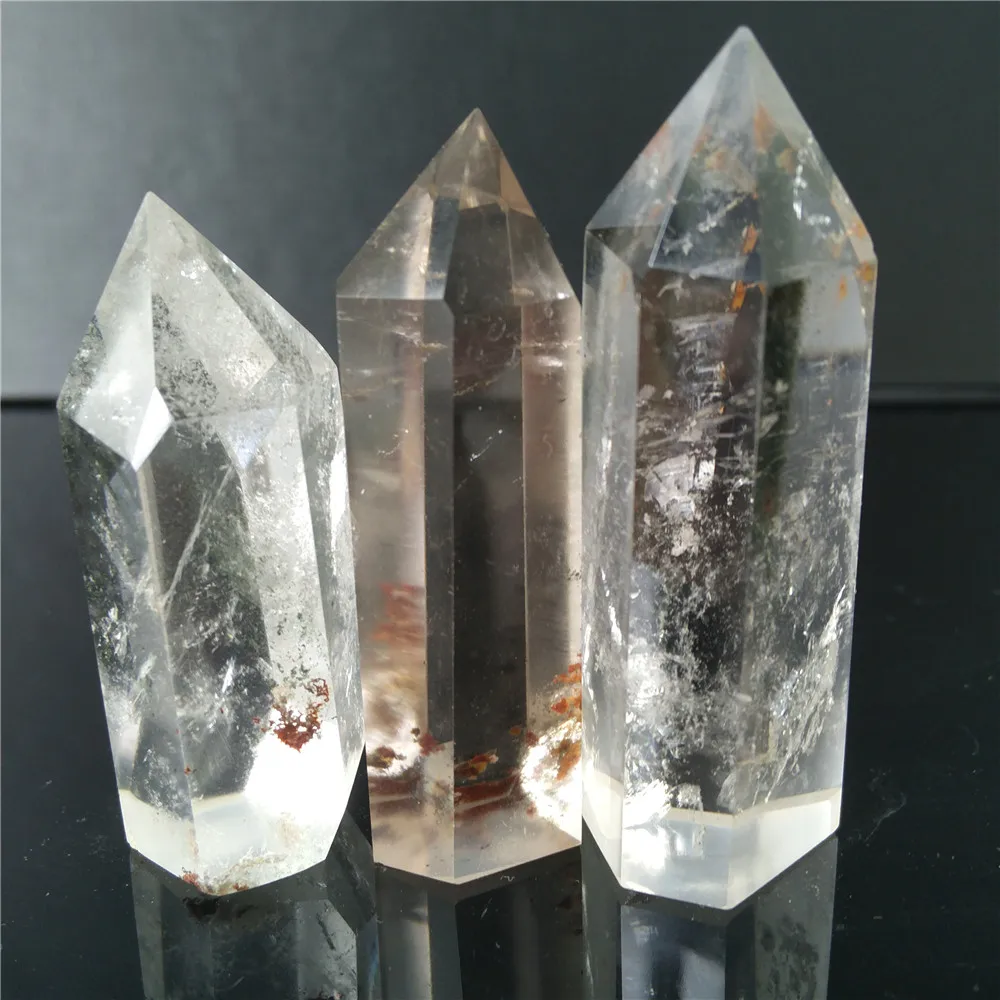 

3PCS Crystal Quartz Wand Natural Phantom Crystal Point Reiki Healing Quartz Obelisk Meditation Point Decration Gift