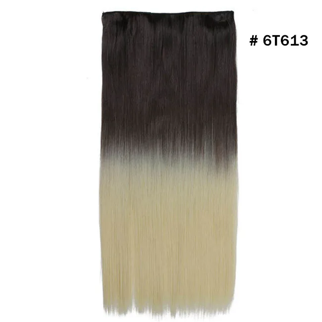 dark brown to blonde Накладные волосы на клипсах, длинные прямые накладные волосы с эффектом омбре для женщин, 24 дюйма, 5 зажимов, синтетические, одна штука, 3/4, 66 - Цвет: dark brown to blonde