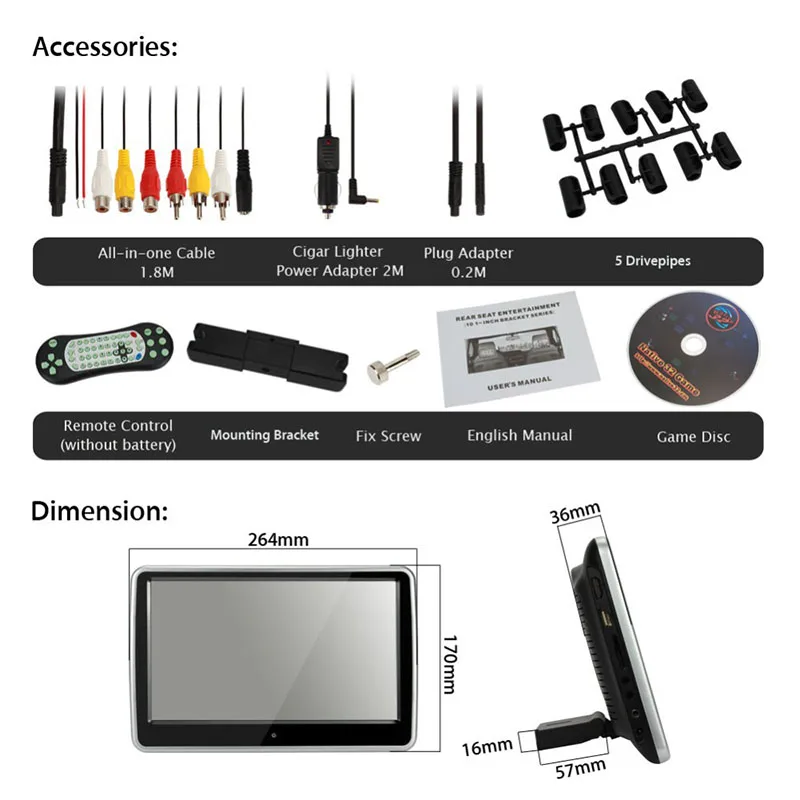 Clearance YUANMINGSHI 2pcs 10.1 Inches 1024*600 Car Headrest Monitor DVD Player TFT LCD Touch Screen DVD Player With USB SD HDMI Port FM 3