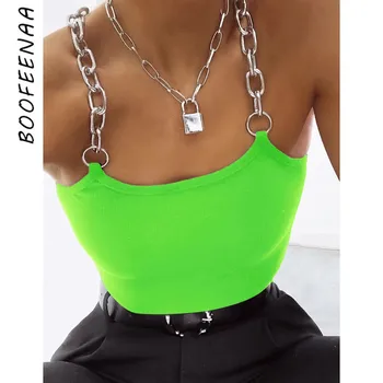 

BOOFEENAA Chain Strap Ribbed Knit Sexy Crop Top Summer Women Neon Clothes 2020 Streetwear Rave Festival Tank Tops C70-G56