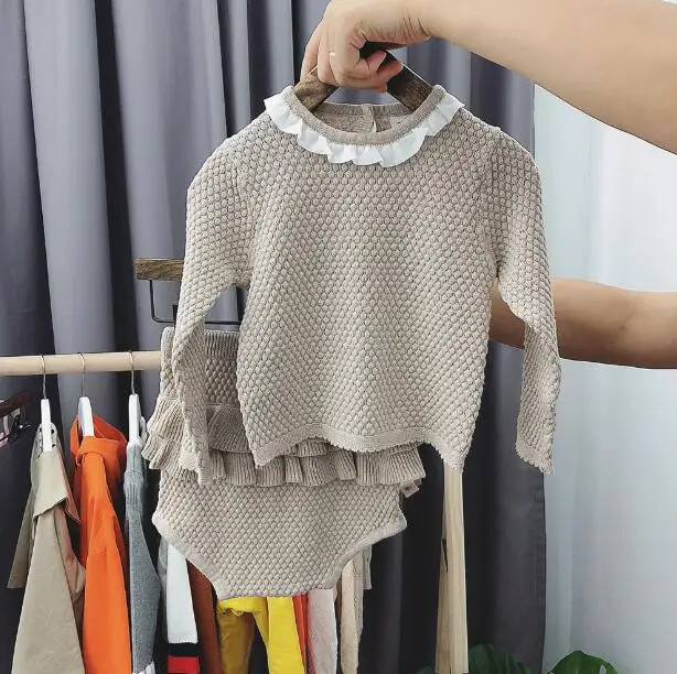 2018-Wholesale-Baby-Girls-Boys-Knitted-Set-Sweater-Ruffles-Shorts-Cotton-Baby-Girls-Suits-0-2T