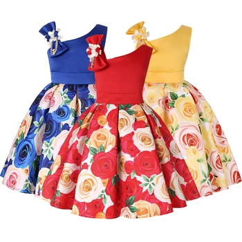 

Girls Summer Princess Dress One-shoulder Flower Party Dress Christmas Costumes Toddler Girl Dresses For 2-8 Years Kids Clothes