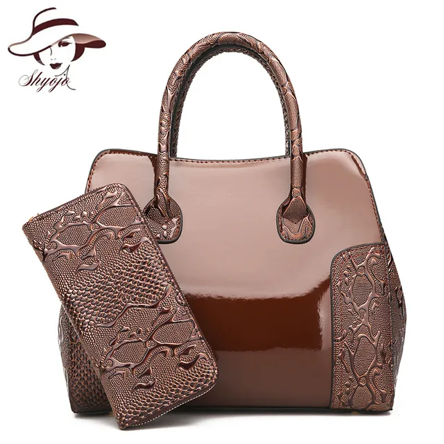 Luxury High Quality Patent Leather Women Handbag 2 Sets Ladies Composite Bags Fashion Messenger Bags Ladies Wallet Shoulder Bag