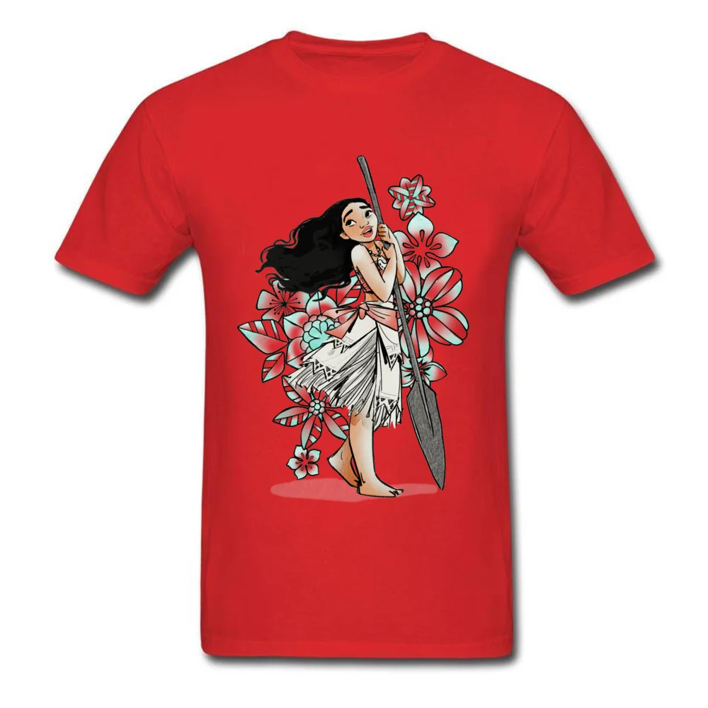 Moana Floral Sketch Summer Fall Cotton Fabric Round Collar Tops & Tees Short Sleeve Family Tee-Shirts New Design T-Shirt Moana Floral Sketch red