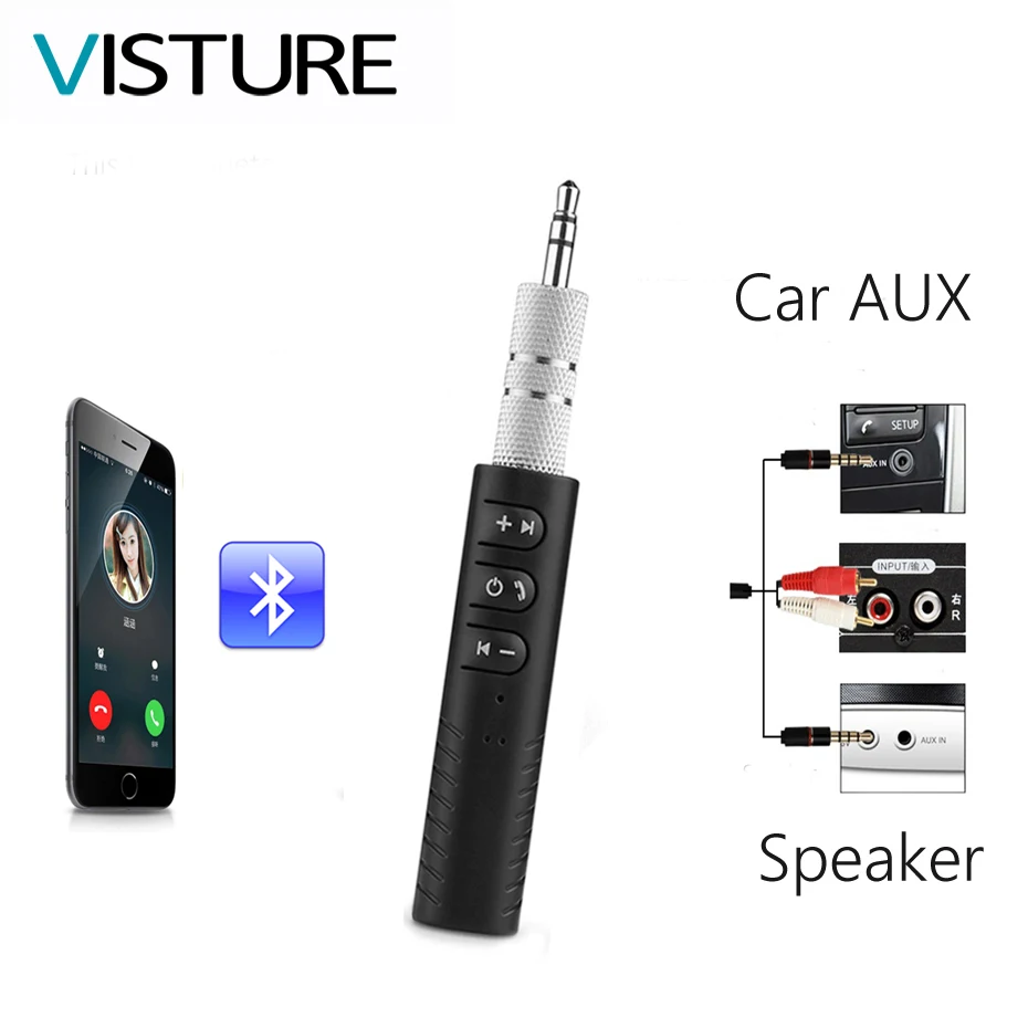 

Car Bluetooth Adapter Wireless Receiver Hands free call 3.5mm AUX With Mic for Mobile Phone iPhone Home Speaker XT2D