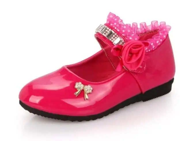 Новинка; Детская школьная обувь из лакированной кожи для маленьких девочек; модельные туфли принцессы для девочек-подростков; цвет белый, черный, розовый; обувь для свадебной вечеринки; Танцевальная обувь - Цвет: rose red