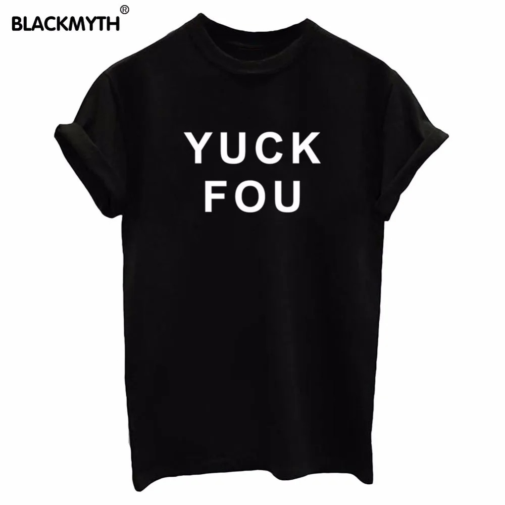 

New Women's Tops Casual O Neck YUCK FOU Letter Print Short Sleeves T-shirt Black White