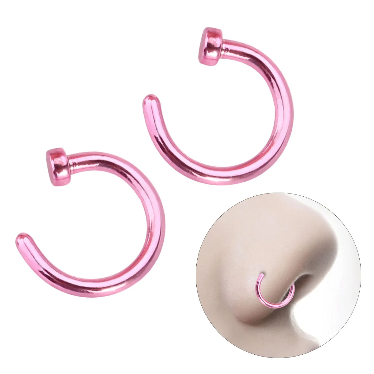

2 pcs Unisex Surgical Titanium Steel Open Nose Ring Hoop Nose Piercing Stud 6mm