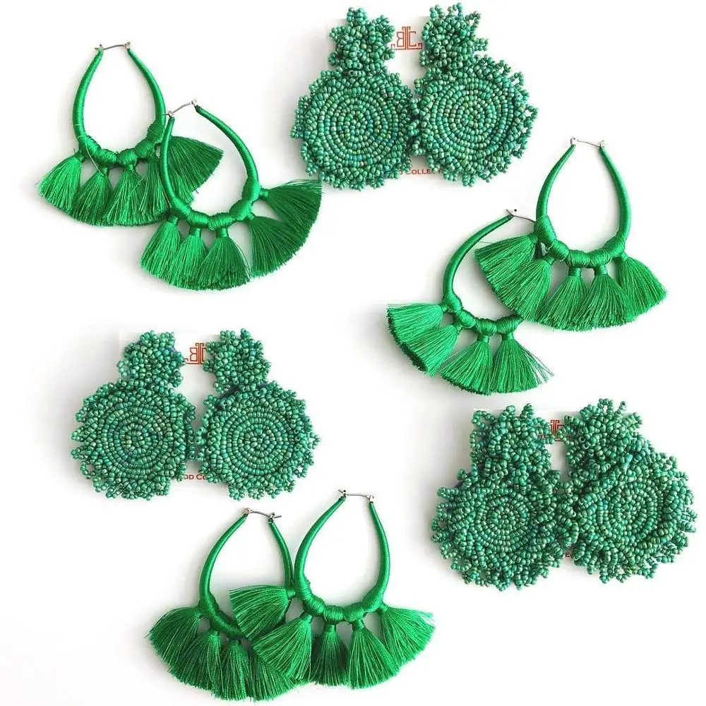 

Dvacaman Green Fringe Earrings for Women Handmade Tassel Beads Drop Earrings Wedding Party Hanging Earrings DROPSHIPPING Jewelry