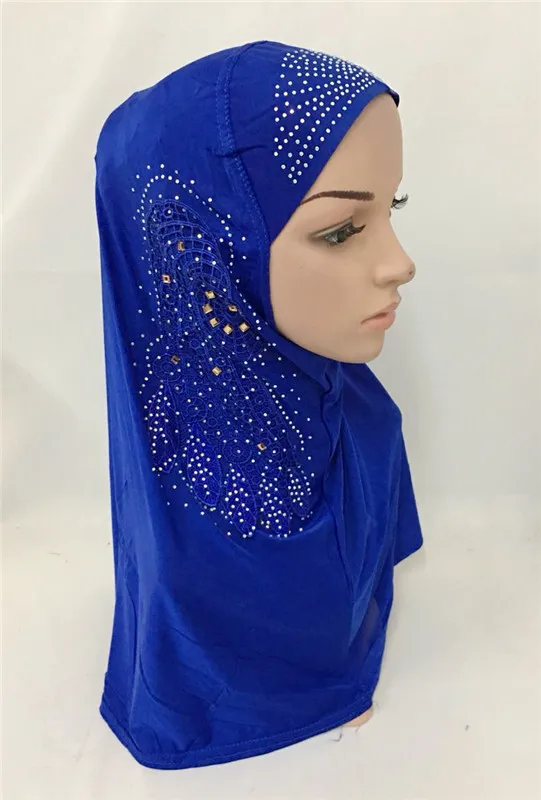 Исламские мусульманские женские Стразы ледяной шелк хиджаб мусульманские шарфы арабские шали обертывание головной убор женские арабские Рамадан шапочки под хиджаб - Цвет: 10 gem blue