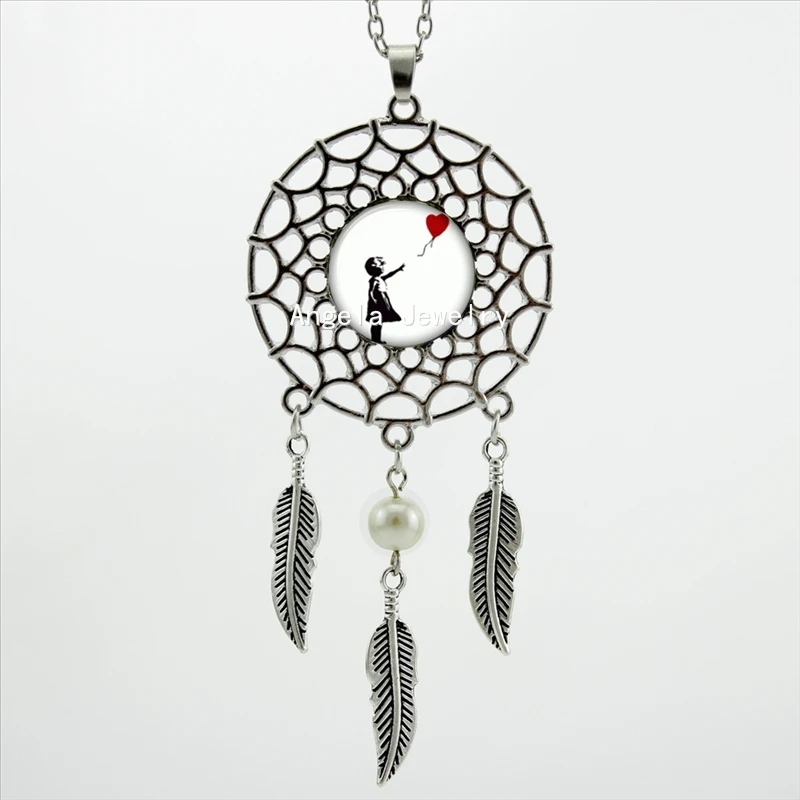 

2017 Trendy Style Dream Pendant Girl With a Balloon Necklace Banksy Graffiti Jewelry Dream Catcher Necklace DC-00394