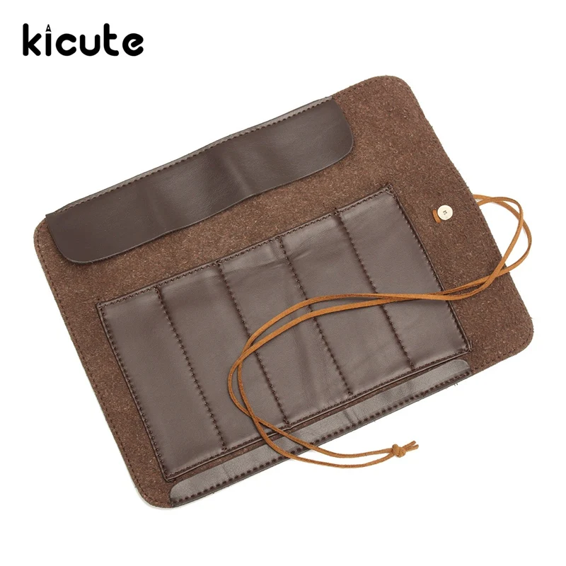 Kicute,, коричневый рулонный чехол-карандаш из искусственной кожи, сумка для ручек, косметичка, школьные канцелярские принадлежности для детей