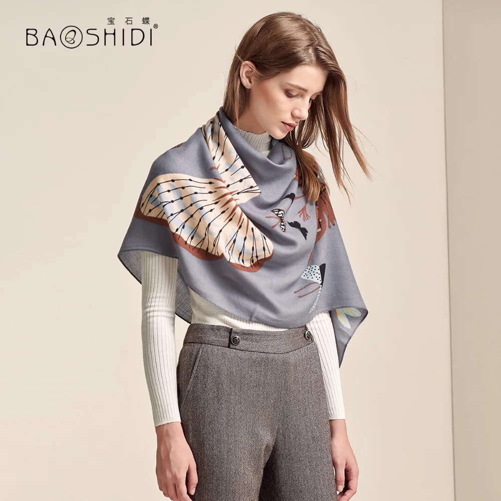 Женский шарф BAOSHIDI длинный из 100% шерсти с бабочкой элегантная теплая шаль женская