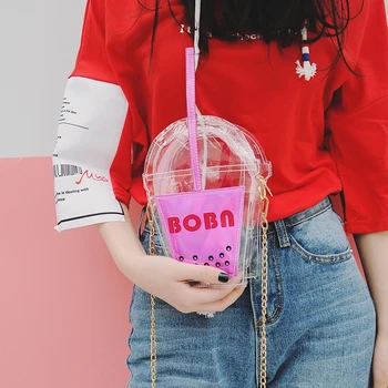 

New Women Laser Transparent Messenger Bag For Teenager Girls Cute Drink Bottle Crossbody Shoulder School Bags Summer Beach Bag