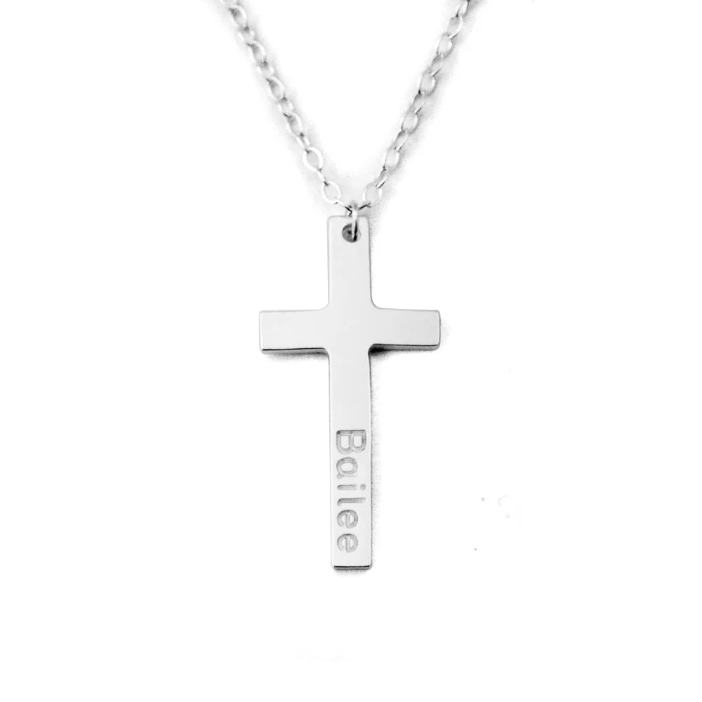 Personalized Cross Necklace Custom Engraved Religious Necklace