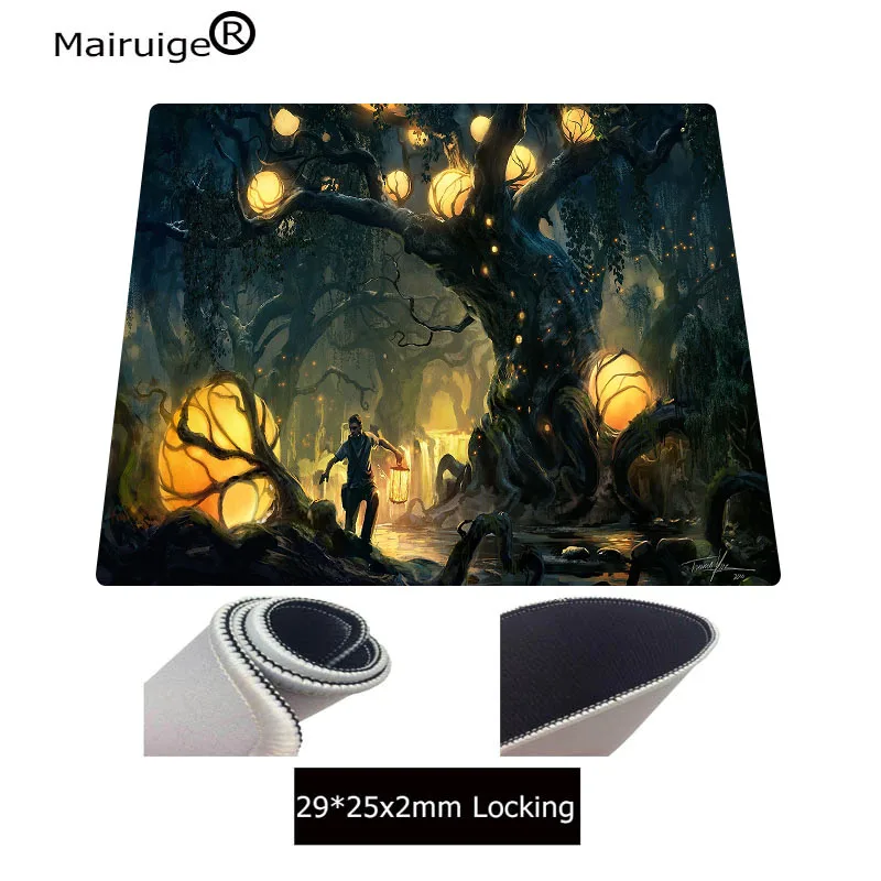 Коврик для мыши Mairuige Tree Lights Forest Fantasy Art супер размер утолщенный нескользящий