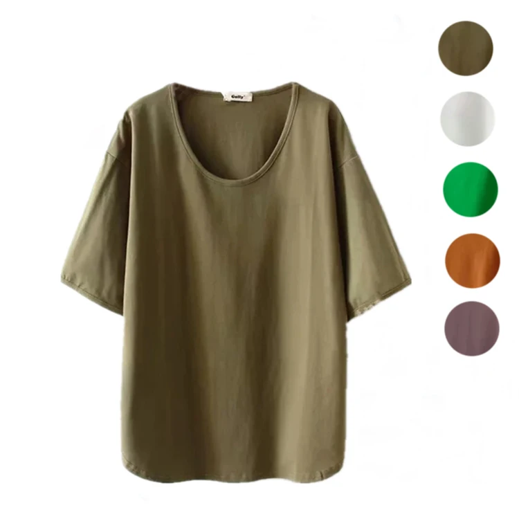 Летняя новая Корейская версия свободной женской рубашки сплошной цвет круглый вырез с коротким рукавом простая футболка Женская волна